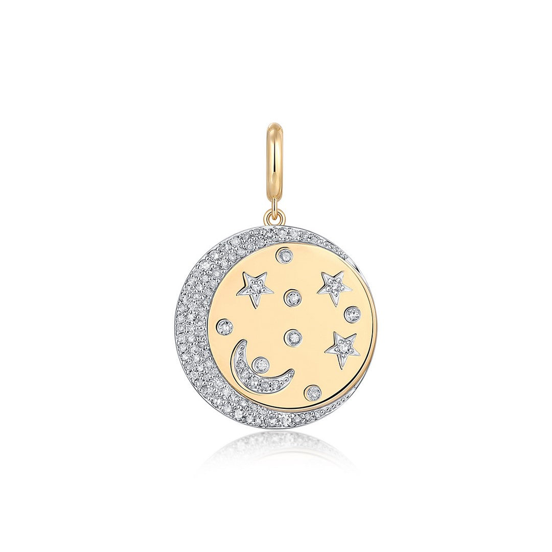 14K Yellow Gold 0.50 CTW Diamond Moon & Star Disc Pendant