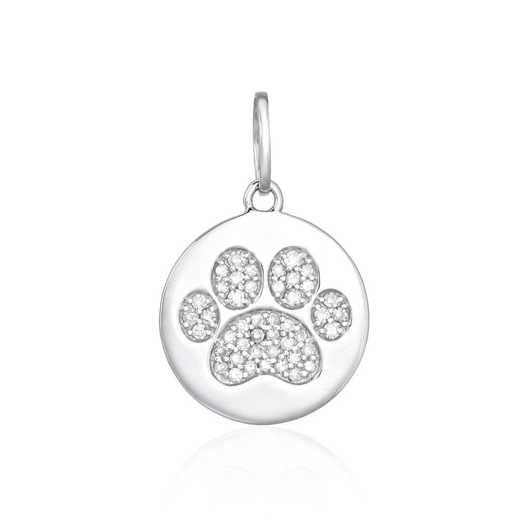 Paw Print Diamond Medallion Pendant in 14K Yellow Gold