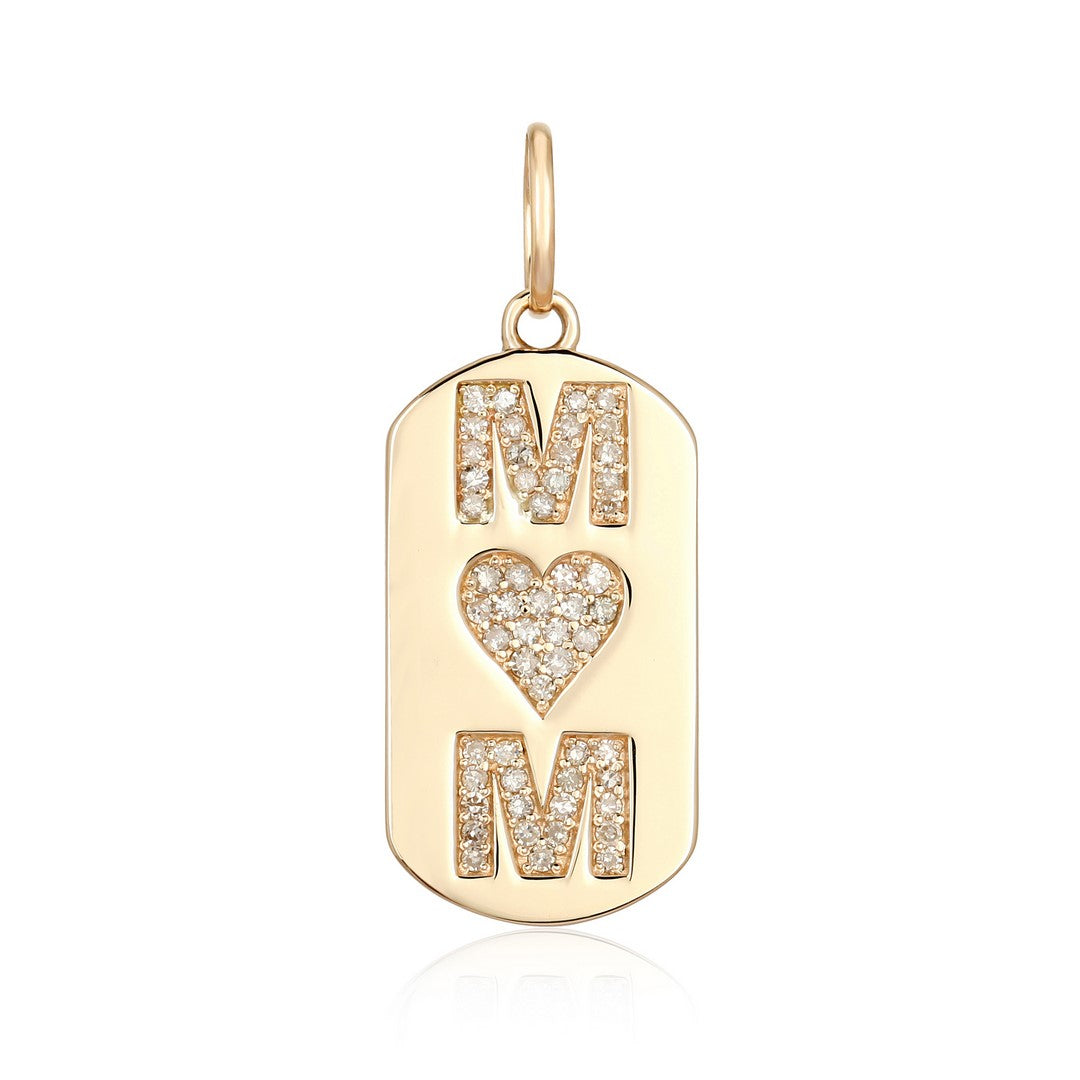 Mom Tag Diamond Pendant in 14K Gold