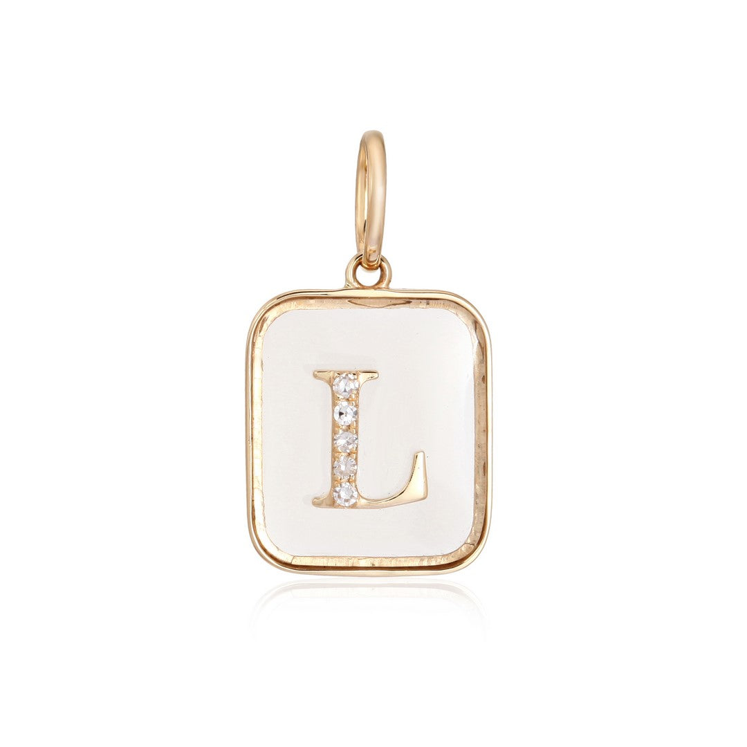 Crystal & Diamond "L" Initial Pendant in 14K Yellow Gold