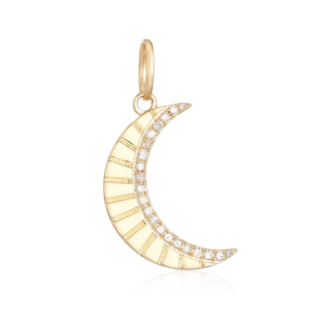 14K Yellow Gold Diamond Crescent Moon Pendant Charm