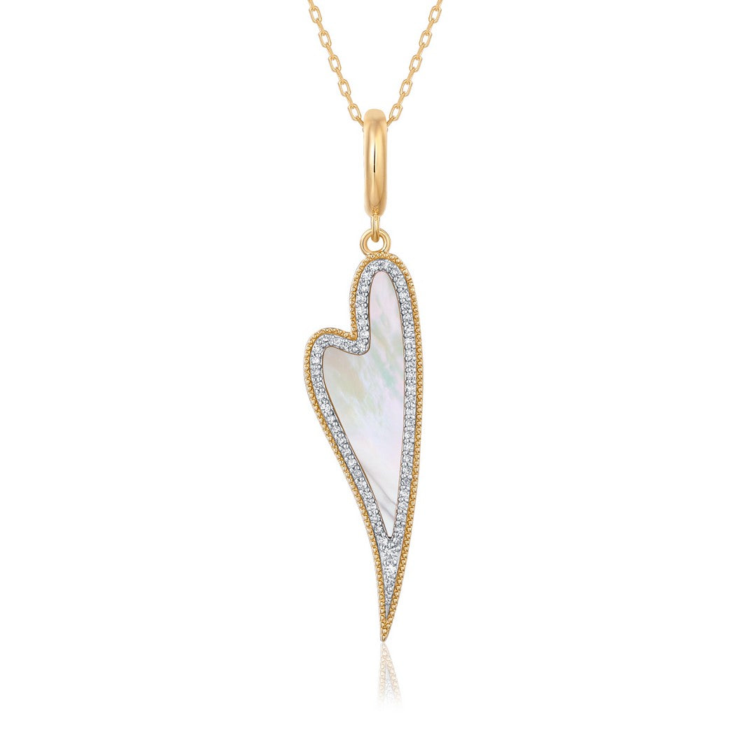 14K Yellow Gold Mother-of-Pearl & Diamond Pavé Heart Pendant Necklace