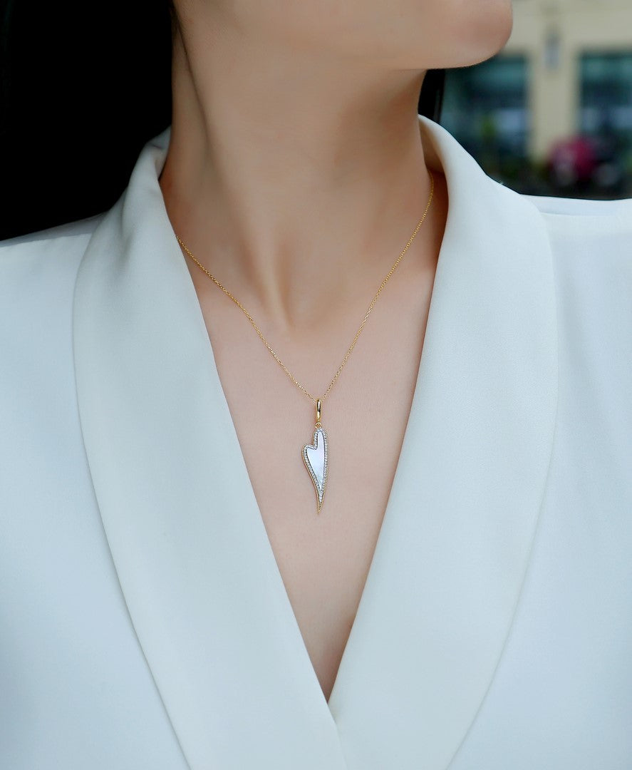14K Yellow Gold Mother-of-Pearl & Diamond Pavé Heart Pendant Necklace