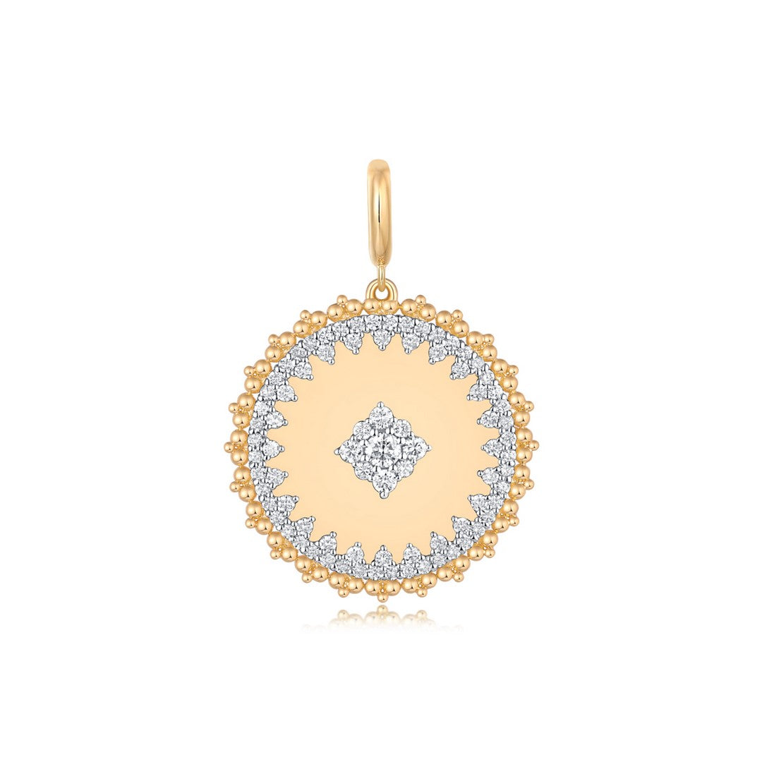 14K Yellow Gold Diamond Sunburst Medallion Pendant Necklace