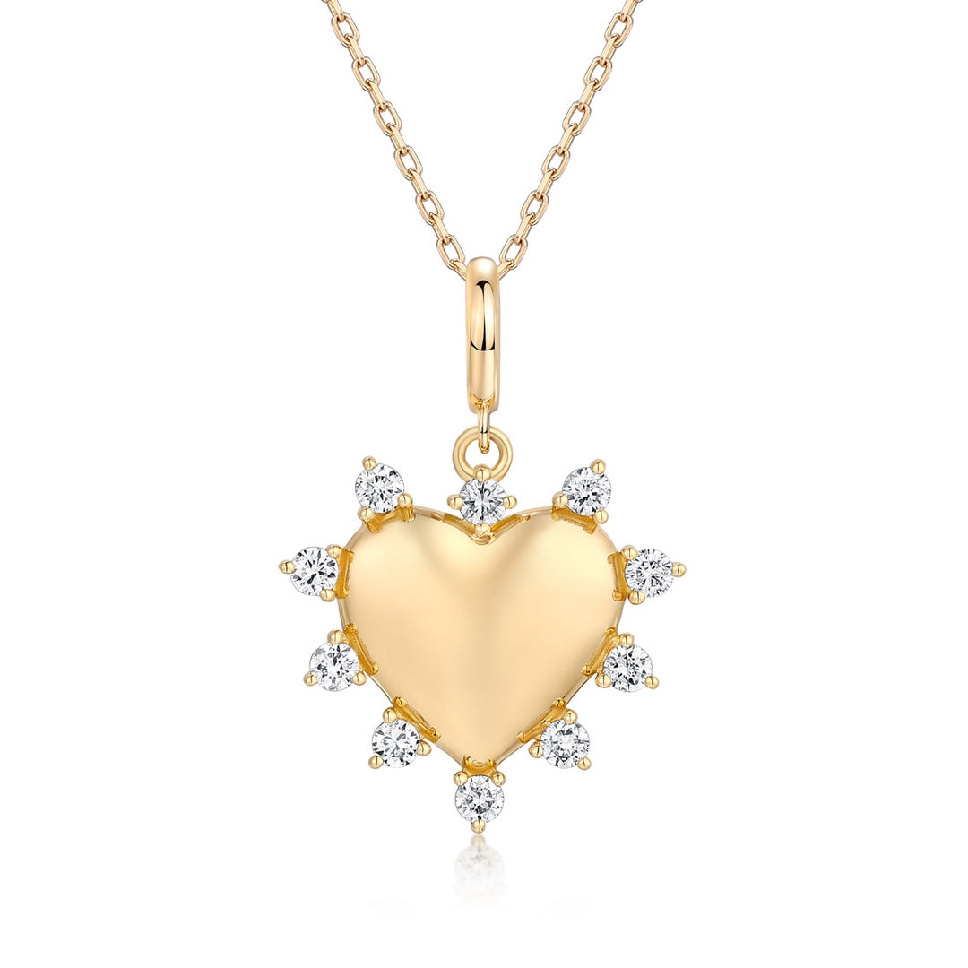 14K Yellow Gold Diamond Starburst Heart Pendant Necklace