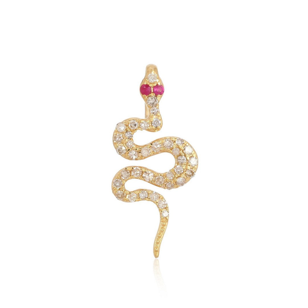 14K Yellow Gold Diamond Snake Pendant with Ruby Eyes