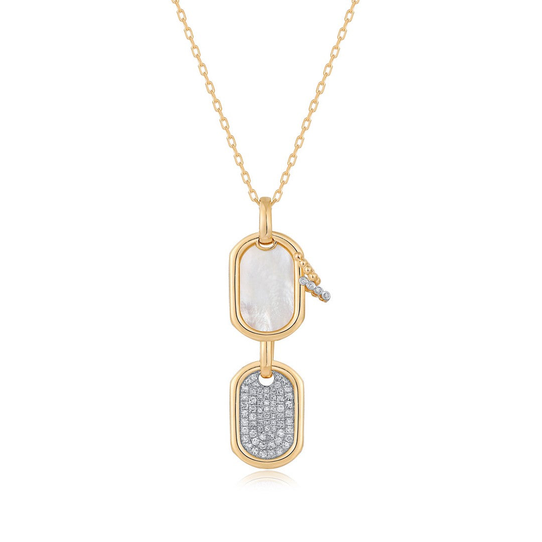 14K Yellow Gold Mother-of-Pearl & Diamond Double Drop Pendant Necklace