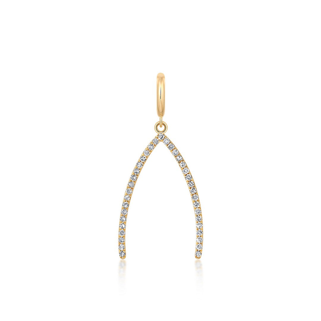 14K Yellow Gold Diamond Wishbone Pendant