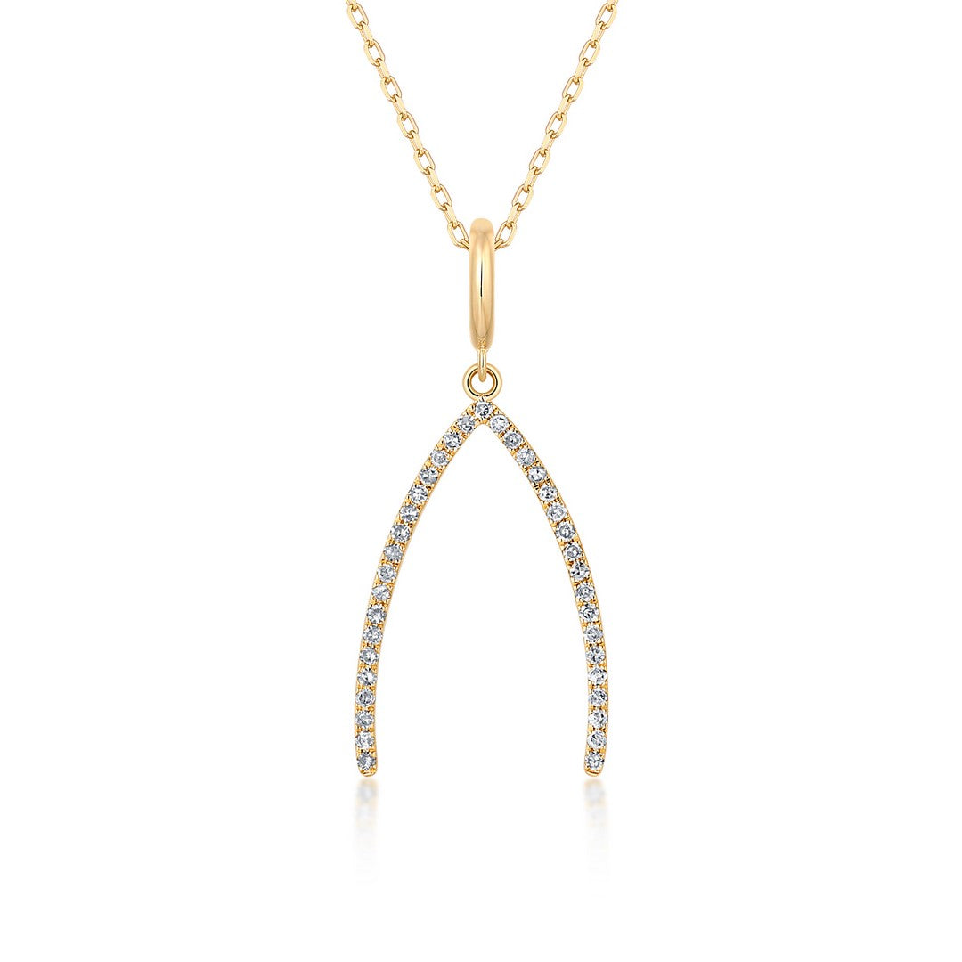 14K Yellow Gold Diamond Wishbone Pendant