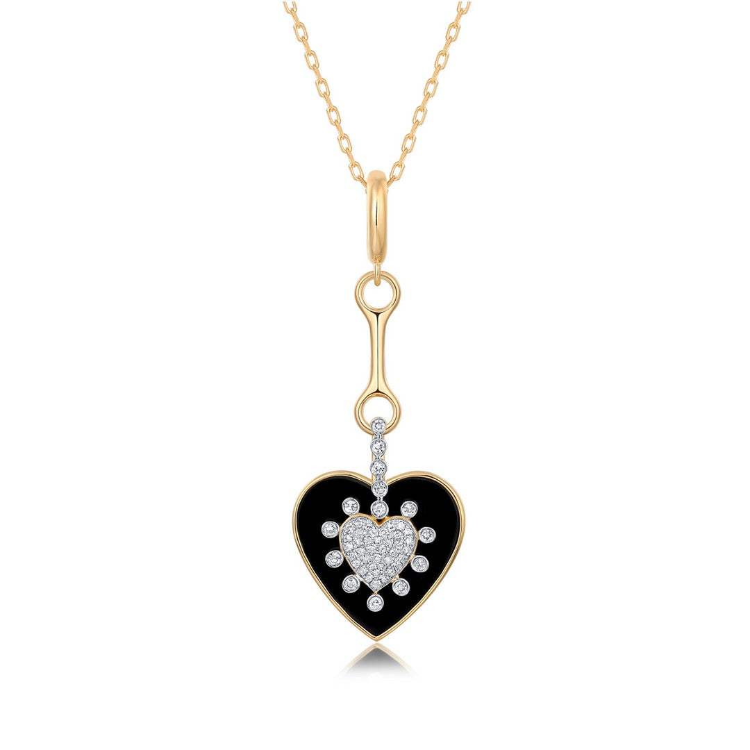 14K Yellow Gold Onyx & Mother-of-Pearl Diamond Heart Pendant Necklace