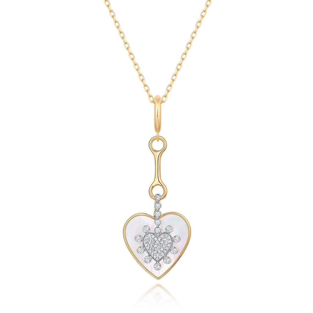 14K Yellow Gold Onyx & Mother-of-Pearl Diamond Heart Pendant Necklace