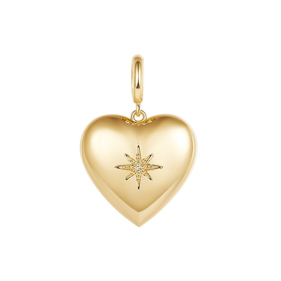 14K Yellow Gold Diamond Star Heart Pendant