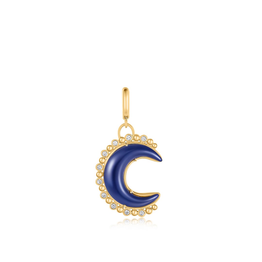 14K Yellow Gold Lapis Lazuli & Diamond Crescent Moon Pendant