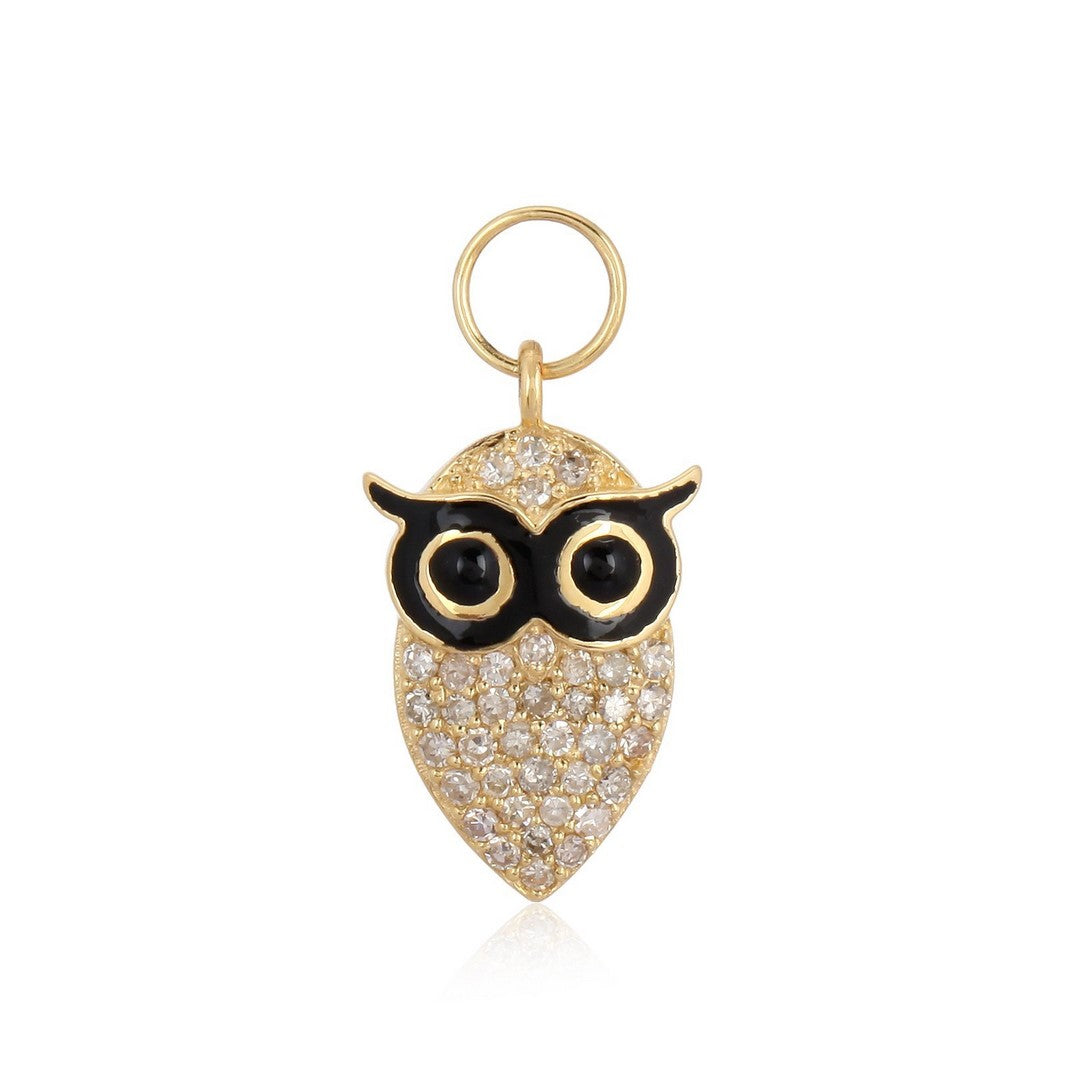 14K Yellow Gold 0.22 CT Diamond Owl Pendant