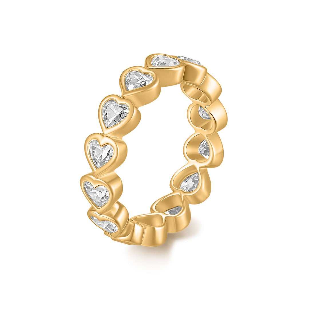 14K Yellow Gold Bezel-Set Heart-Shaped Diamond Eternity Ring (1.40CT)