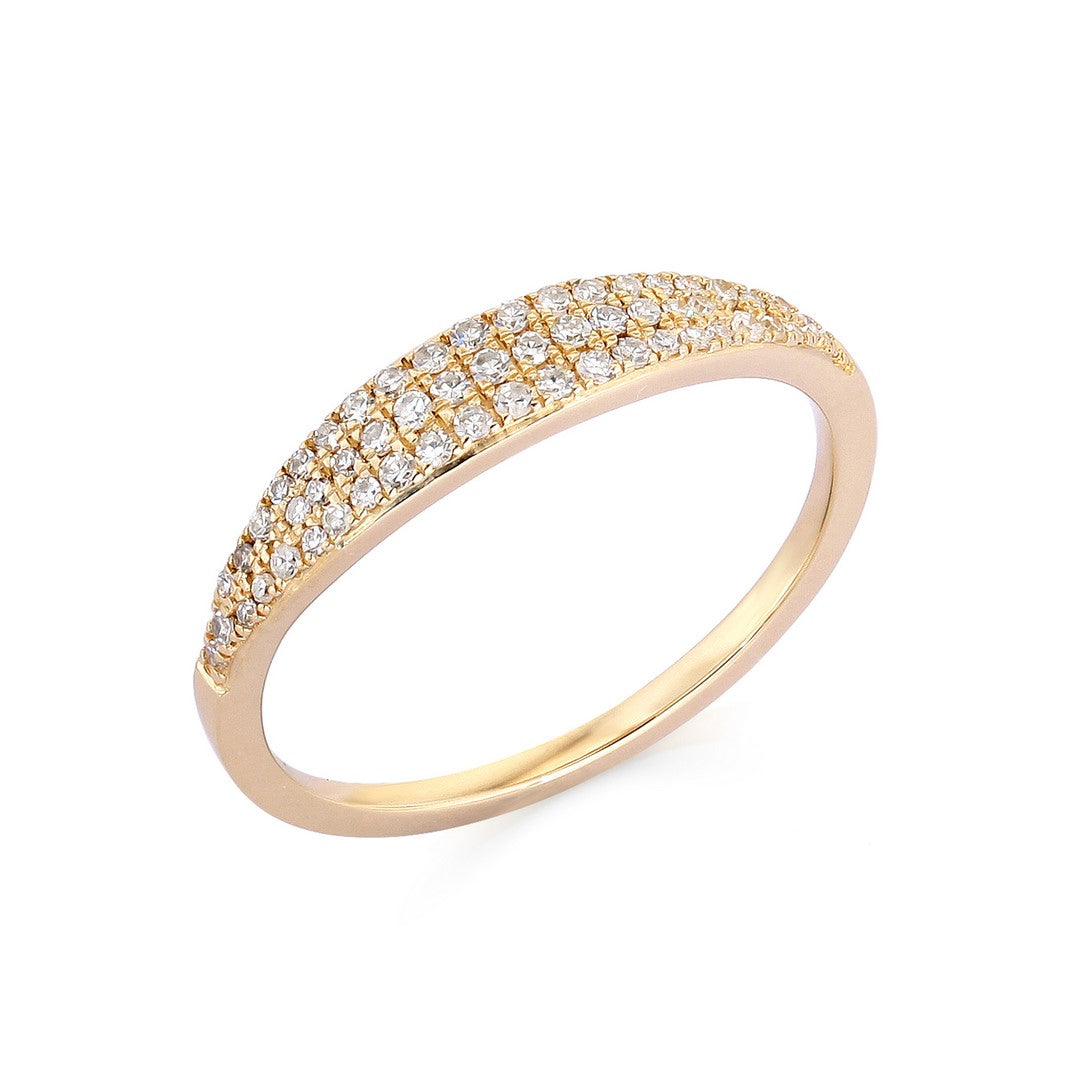 14k Yellow Gold Triple Row Diamond Pavé Band Ring