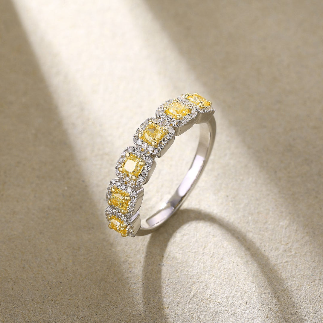 18k White Gold Yellow Square Diamond Halo Eternity Ring