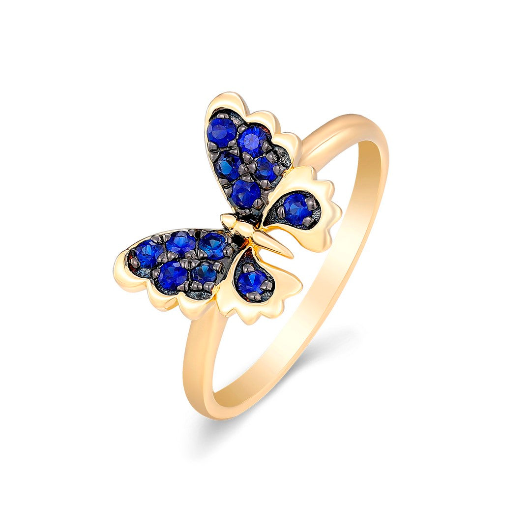 14K Yellow Gold Blue Sapphire Butterfly Ring