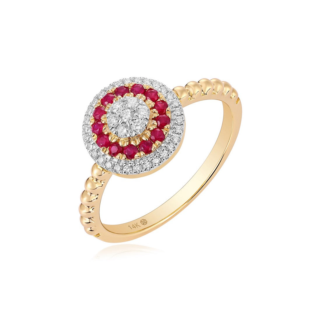 14K Yellow Gold Multi-Stone Cocktail Ring with Rubies, Blue Sapphires, Tsavorite and Diamonds