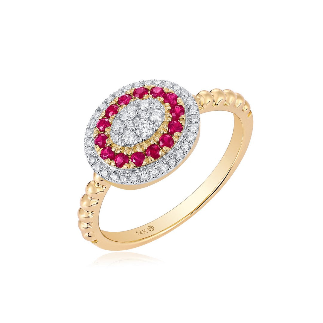 14K Yellow Gold Ruby & Diamond Geometric Ring