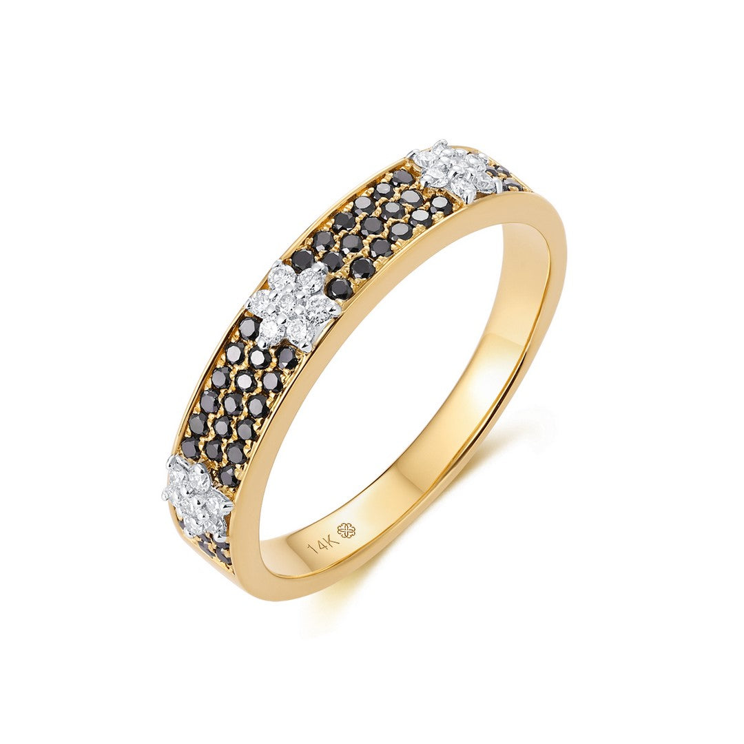 14K Yellow Gold Black Diamond & White Diamond Ring - Mixed Cut Stones