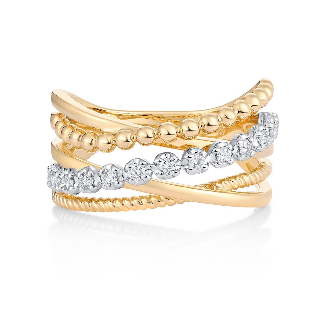14K Yellow Gold Diamond Ring - Mixed Cut Stone Band