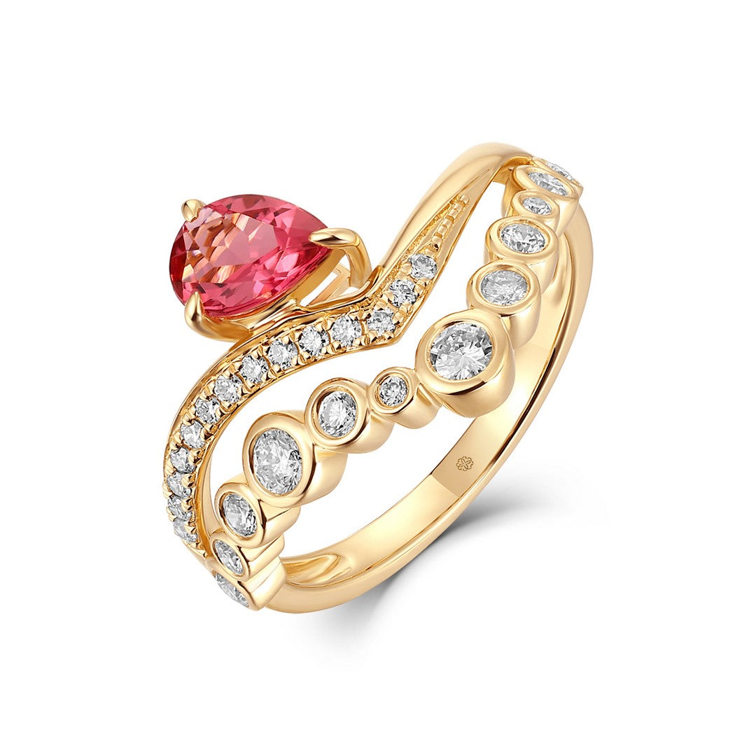 Tourmaline Diamond Ring in 14K Yellow Gold