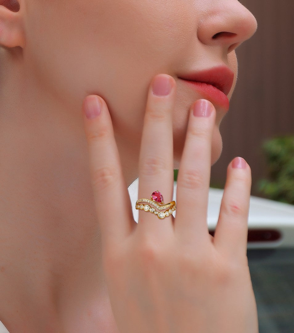 Tourmaline Diamond Ring in 14K Yellow Gold
