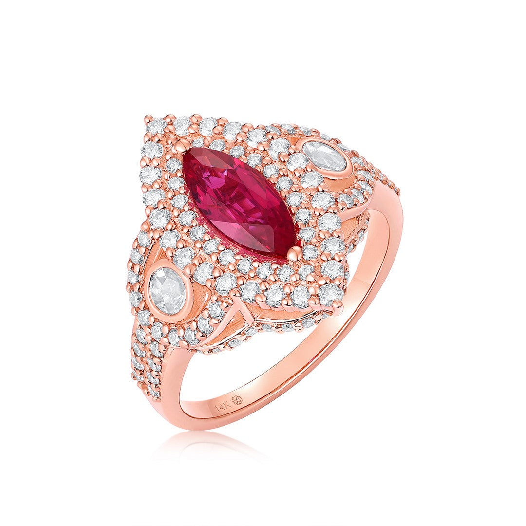 Exquisite Rose Gold Ruby Diamond Ring - 1.25 Carat Ruby Estate Style