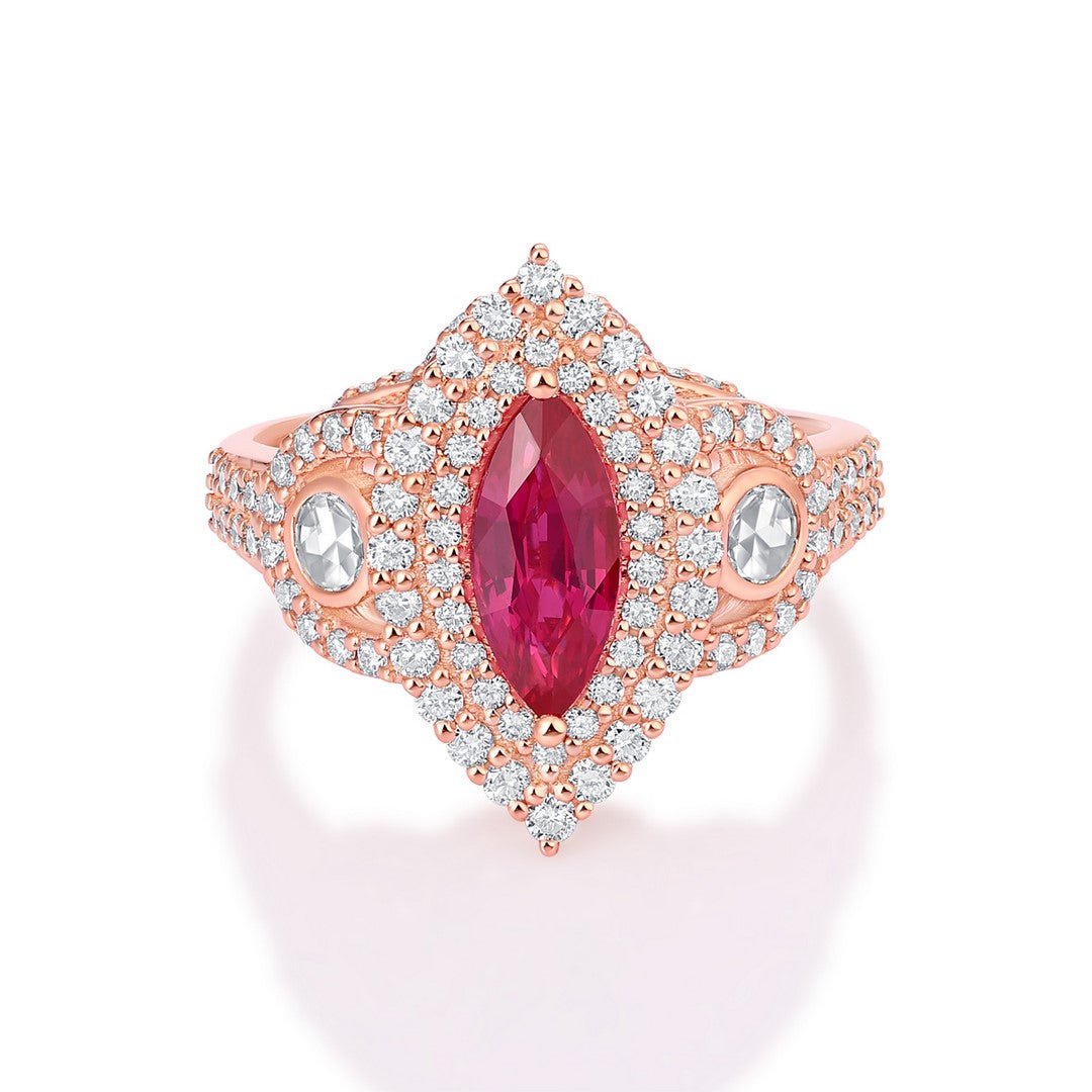 Exquisite Rose Gold Ruby Diamond Ring - 1.25 Carat Ruby Estate Style