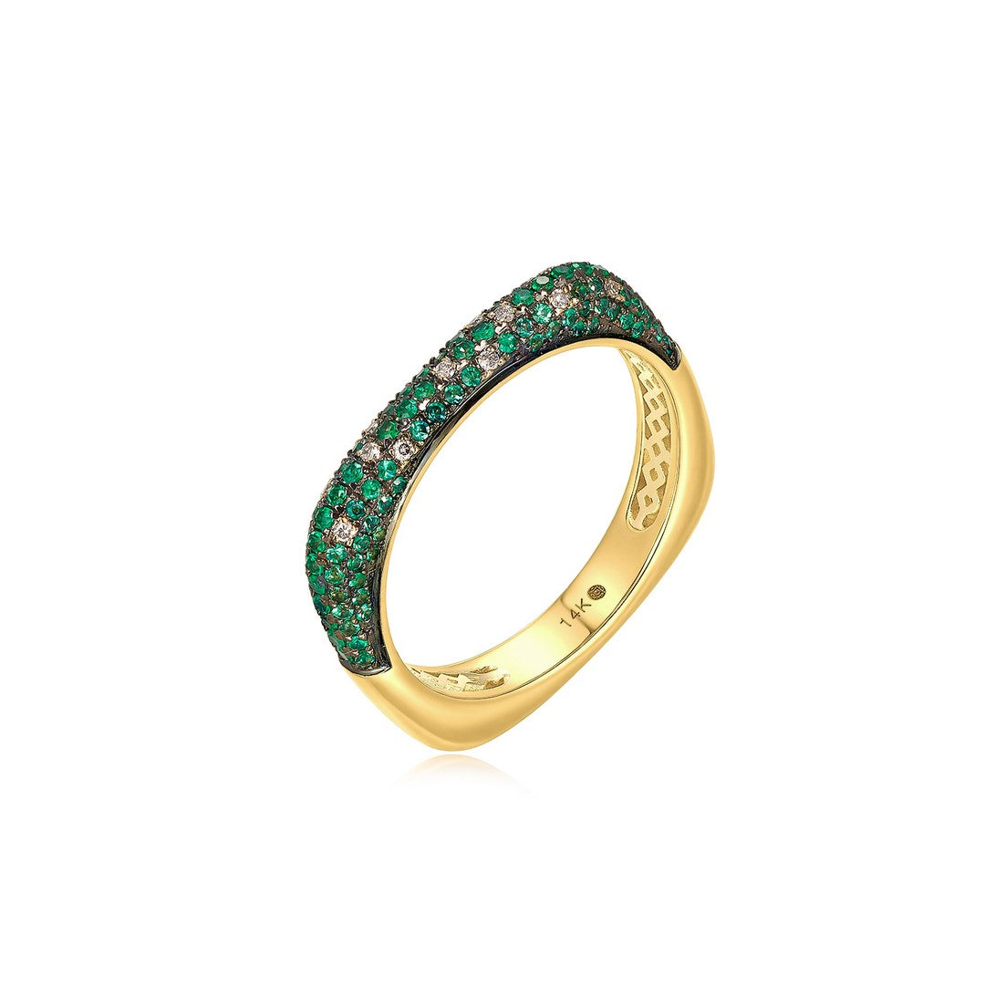 14K Yellow Gold 0.40 CTW Emerald & Diamond Pavé Band Ring