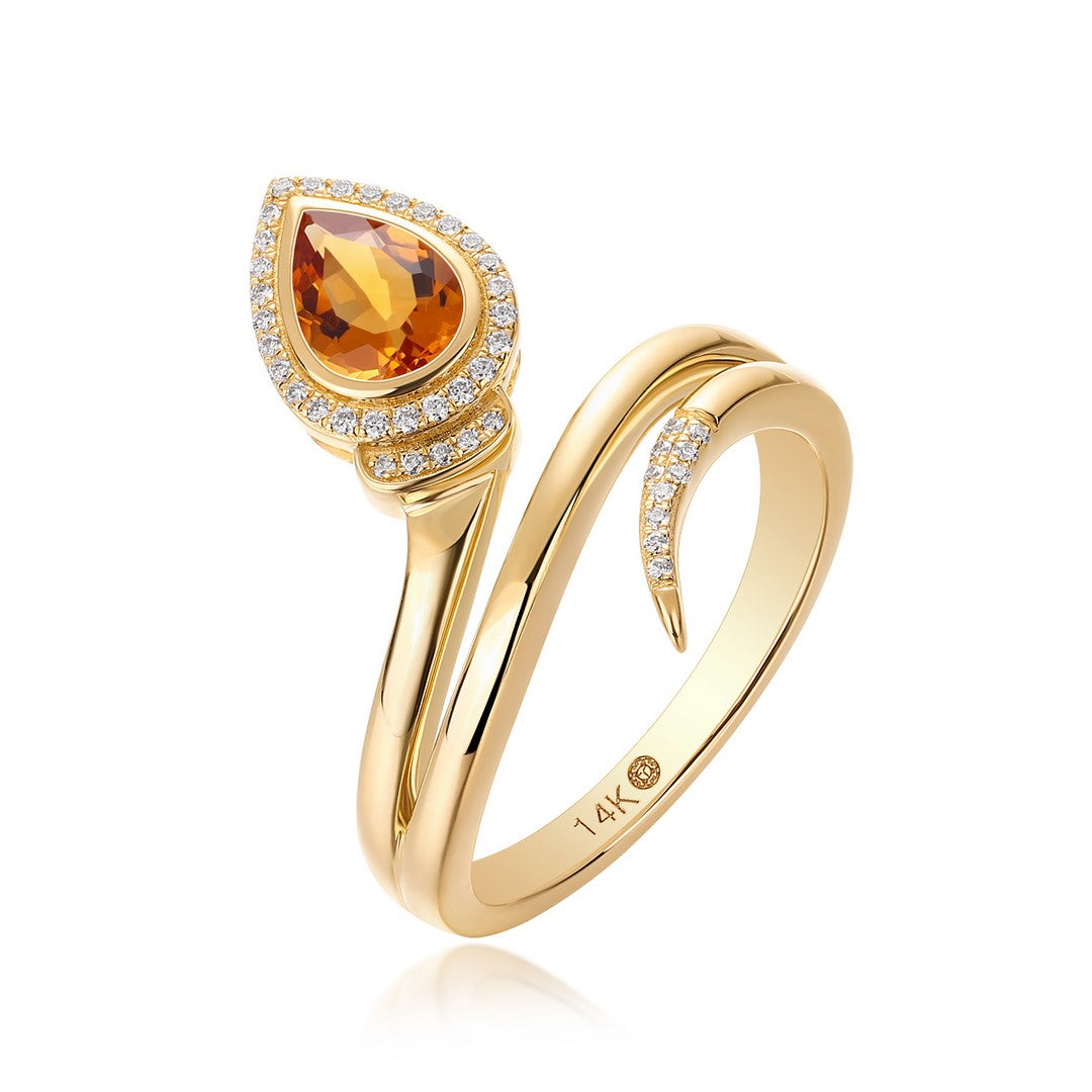 14K Yellow Gold 0.70 CT Citrine & 0.10 CTW Diamond Swirl Ring