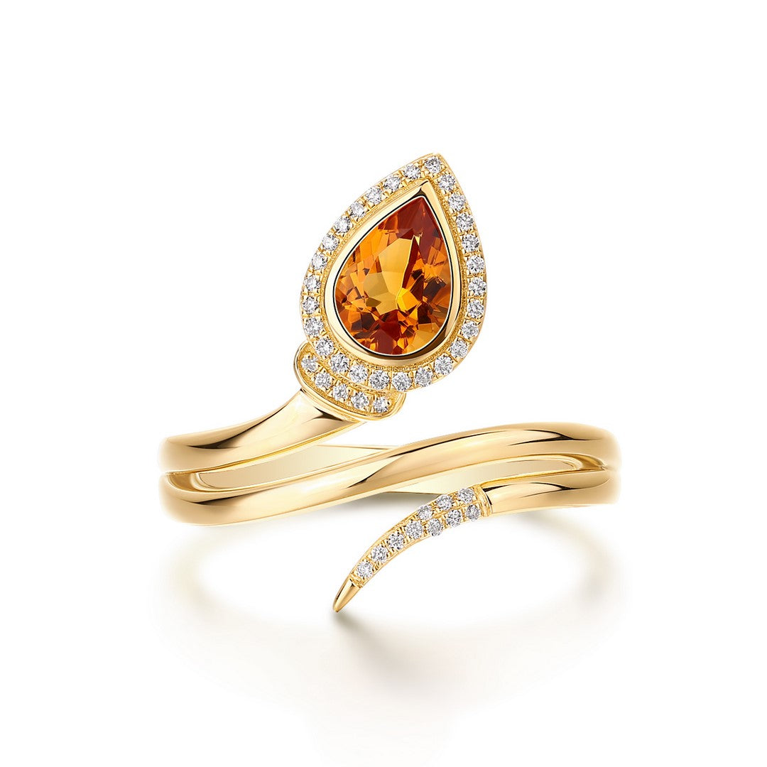 14K Yellow Gold 0.70 CT Citrine & 0.10 CTW Diamond Swirl Ring