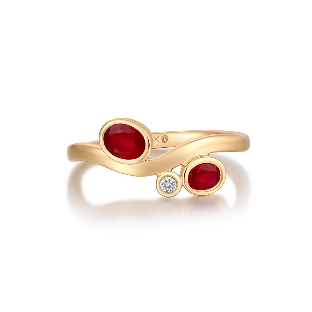 14K Yellow Gold 0.65 CT Ruby & 0.05 CTW Diamond Bypass Ring