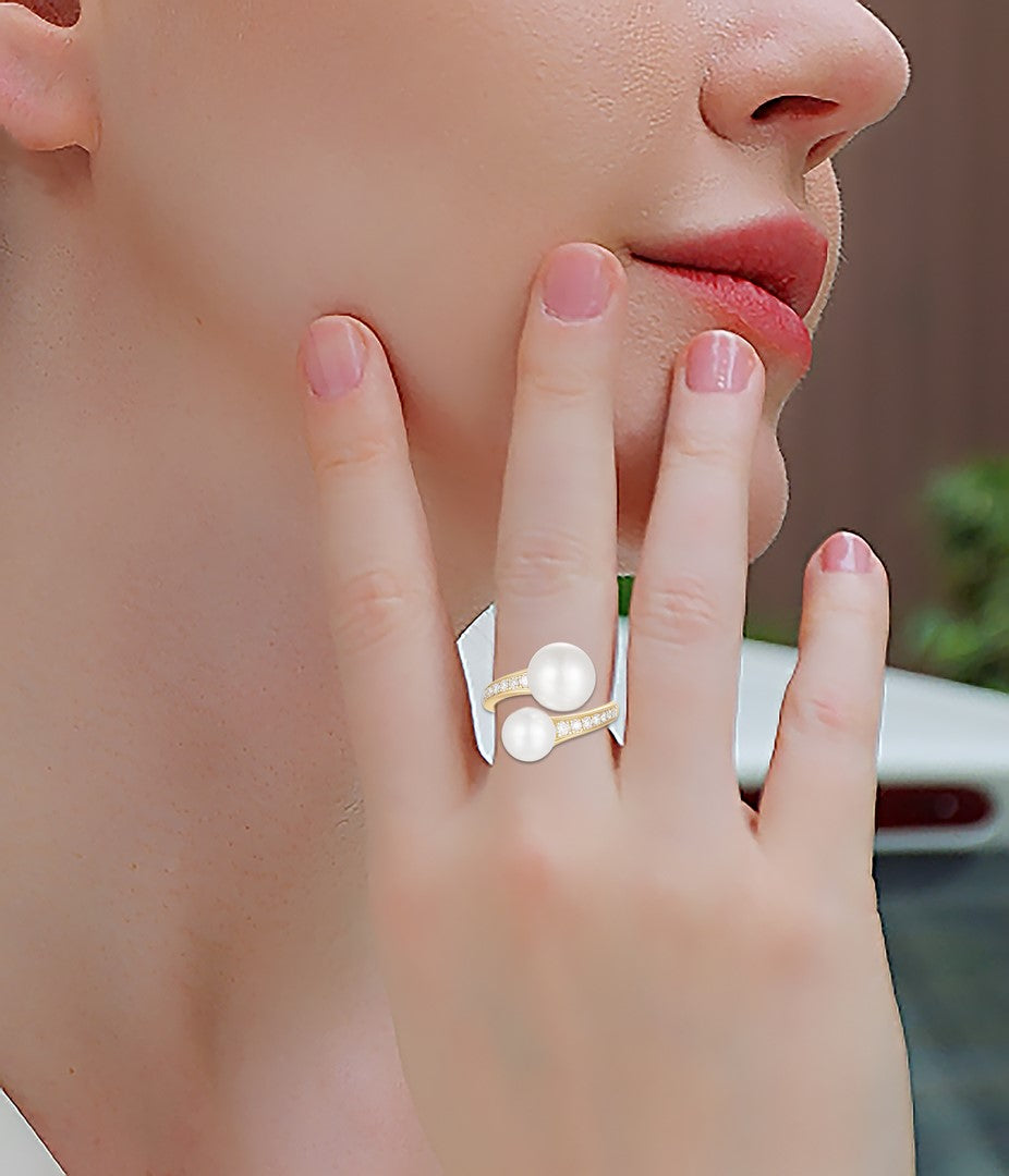 14K Yellow Gold 11.90 CT Pearl & 0.35 CTW Diamond Bypass Ring