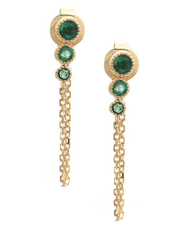 14kyg Emerald Bezel Chain Earrings