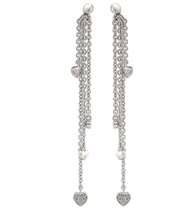 Sterling Silver Multi-Strand Dangle Diamond Earrings