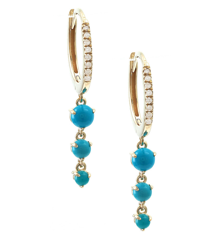 14kyg Turquoise Drop Diamond Huggies
