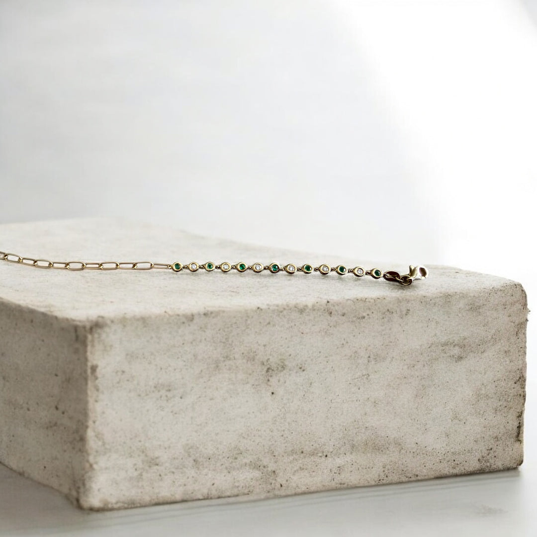 14k Emerald & Diamond Bezel Bracelet