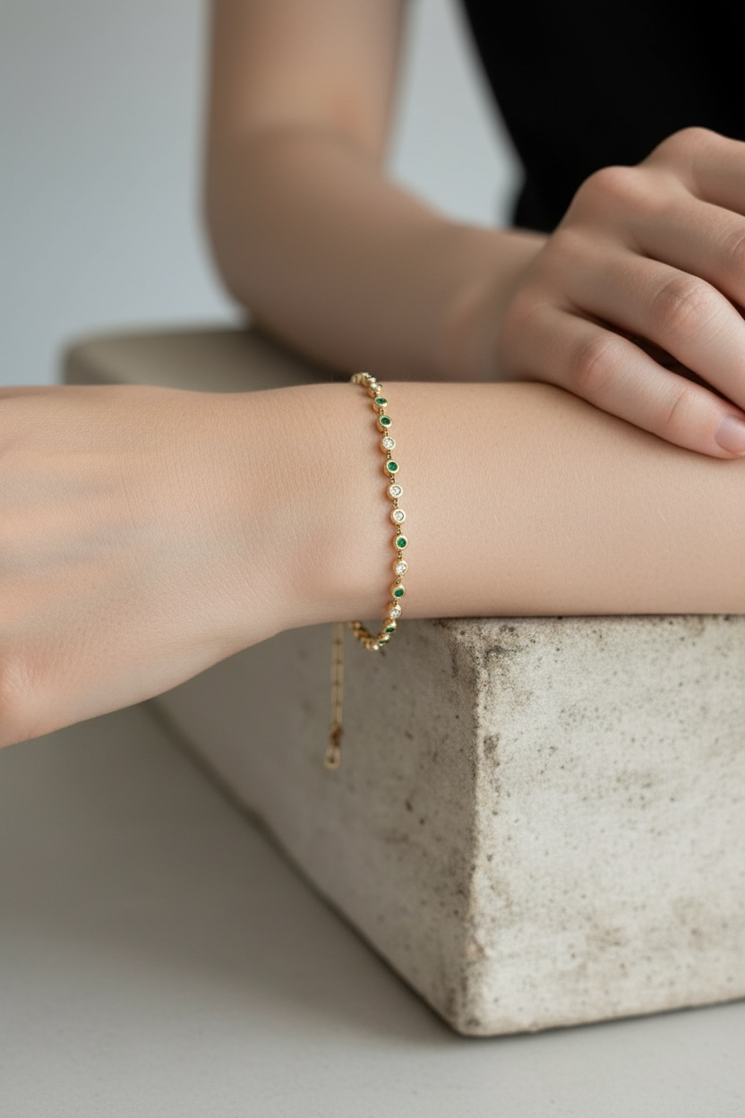 14k Emerald & Diamond Bezel Bracelet