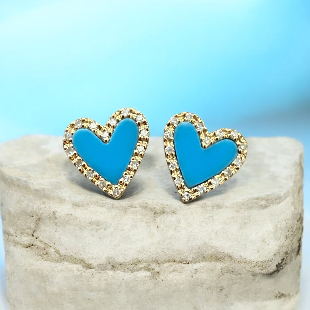 14kyg Turquoise Heart Diamond Earrings