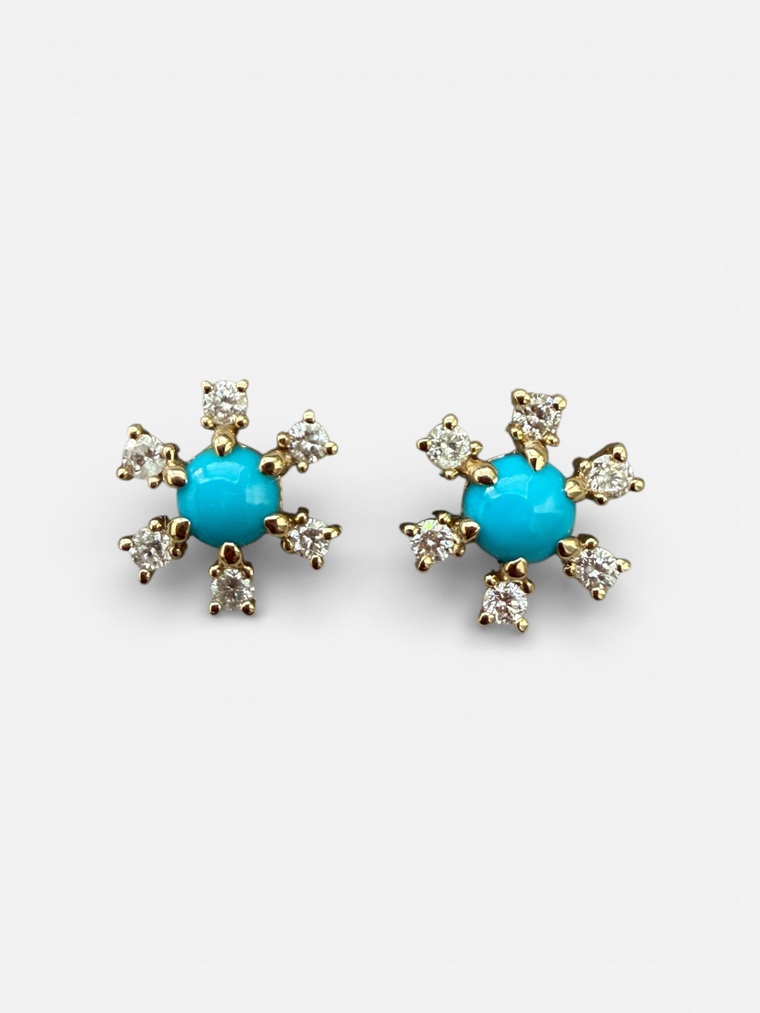 14kyg Flower Turquoise Diamond Earrings