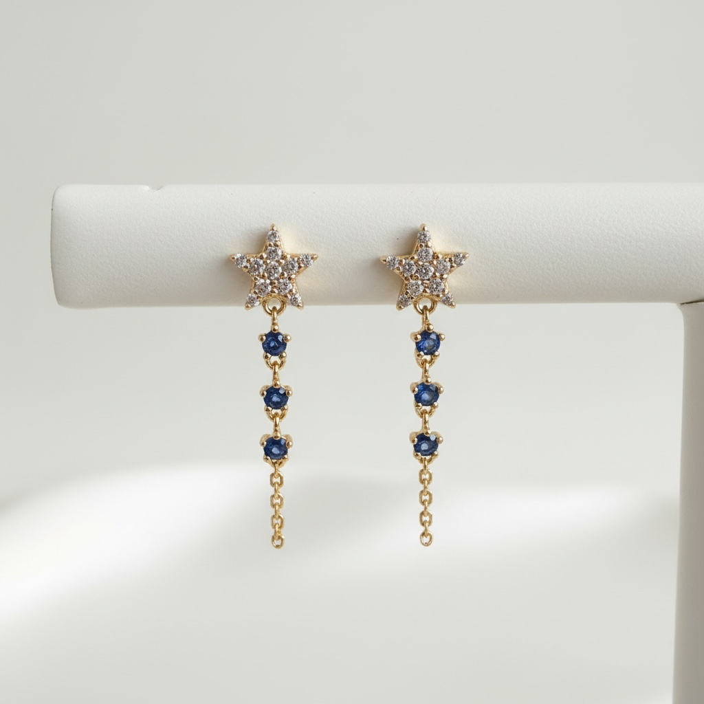 14kyg Star Sapphire Chain Earrings
