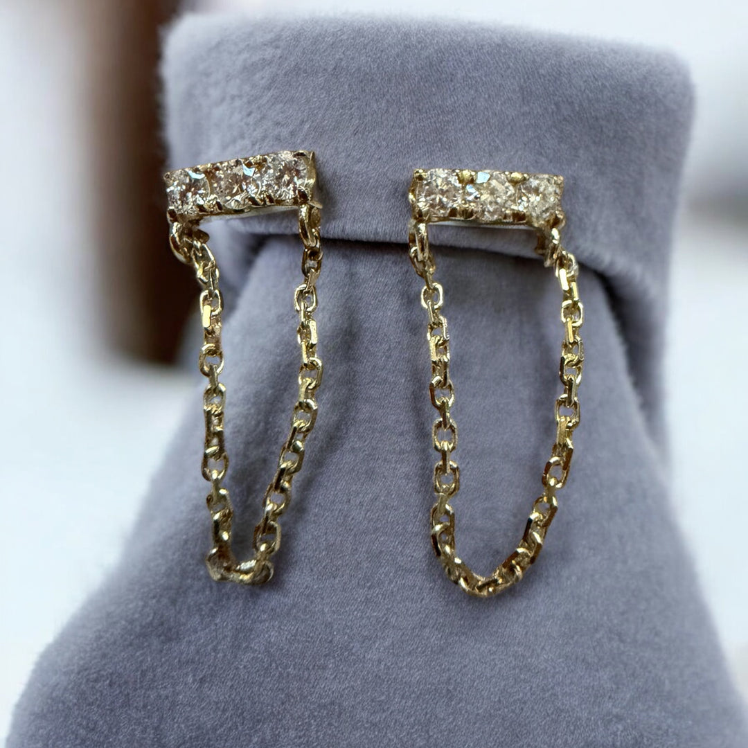 14kyg 3 Diamond Chain Earrings