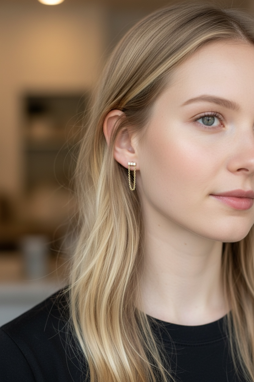 14kyg 3 Diamond Chain Earrings