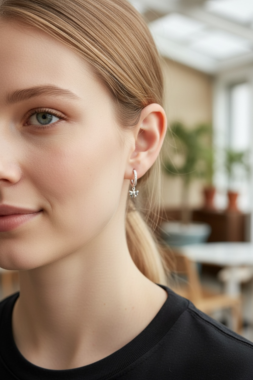 Sterling Silver Bow Huggies