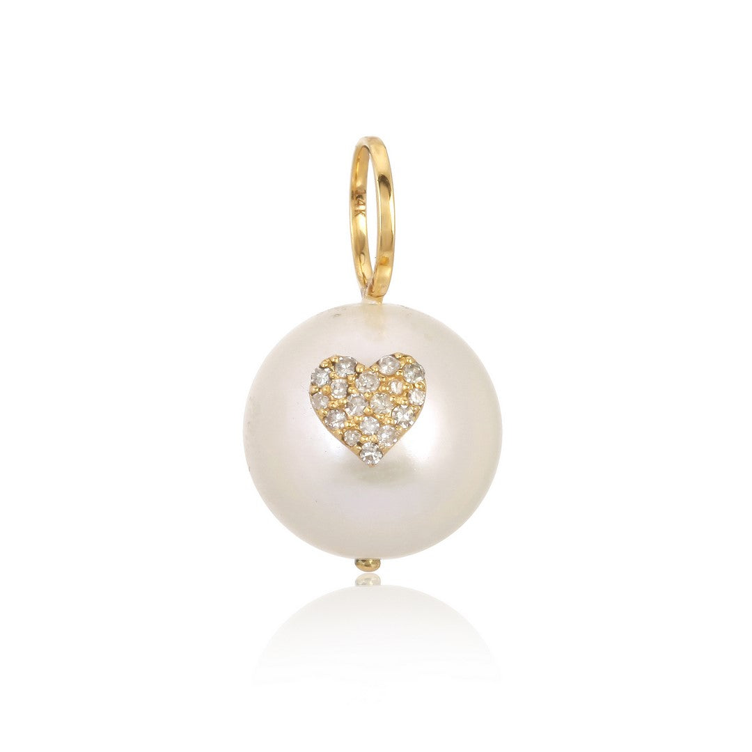 14K Yellow Gold 13.75 CT Pearl Heart Pendant – 0.10 CTW Diamond Accent