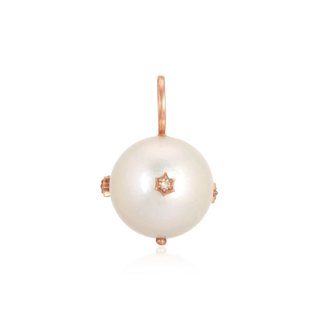 14K Gold Pearl Starburst Pendant – 0.04 CT Diamond Accent
