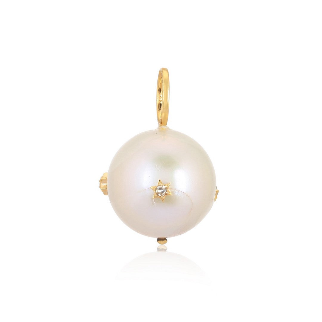 14K Gold Pearl Starburst Pendant – 0.04 CT Diamond Accent