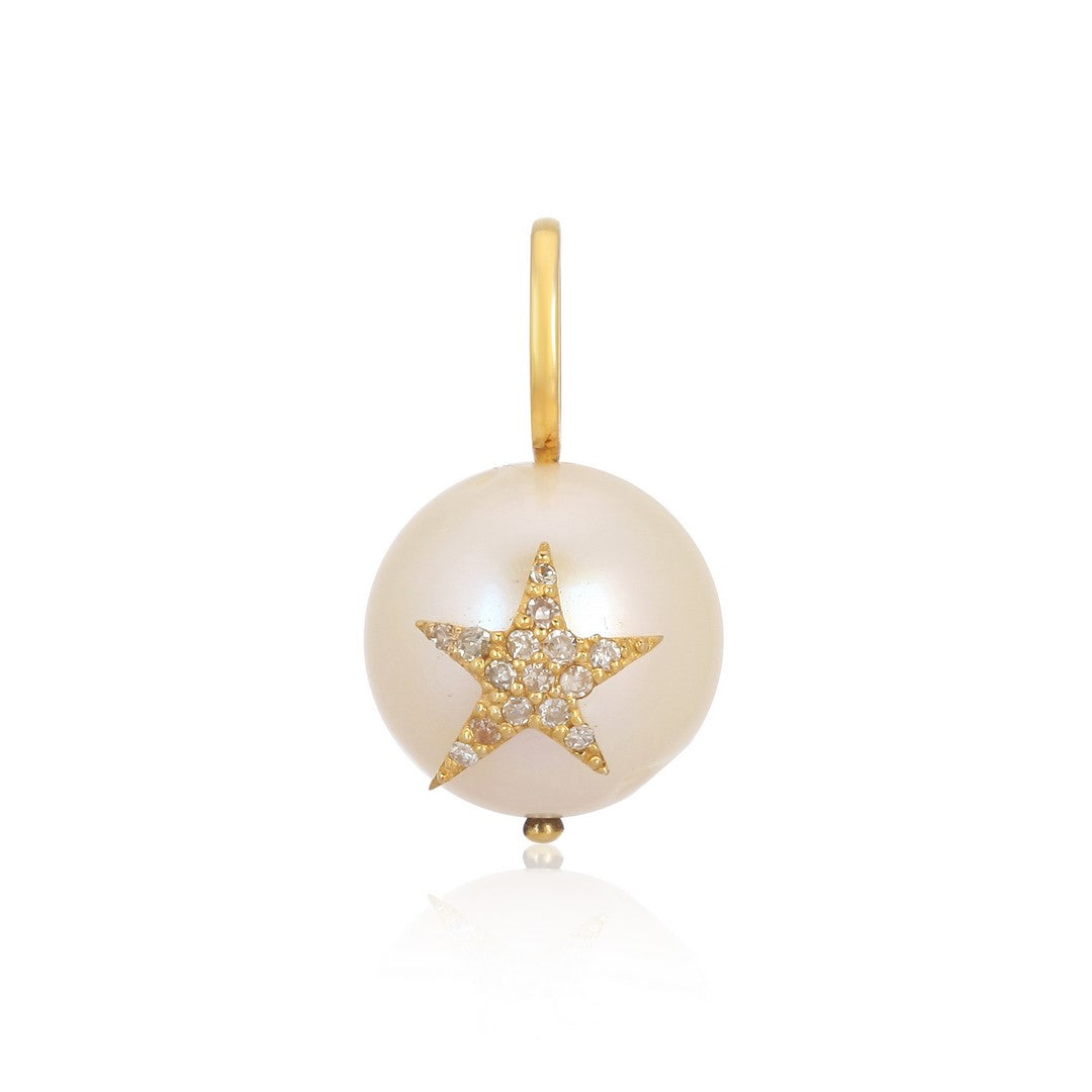 14K Yellow Gold Pearl Star Pendant – 0.10 CTW Diamond Accent
